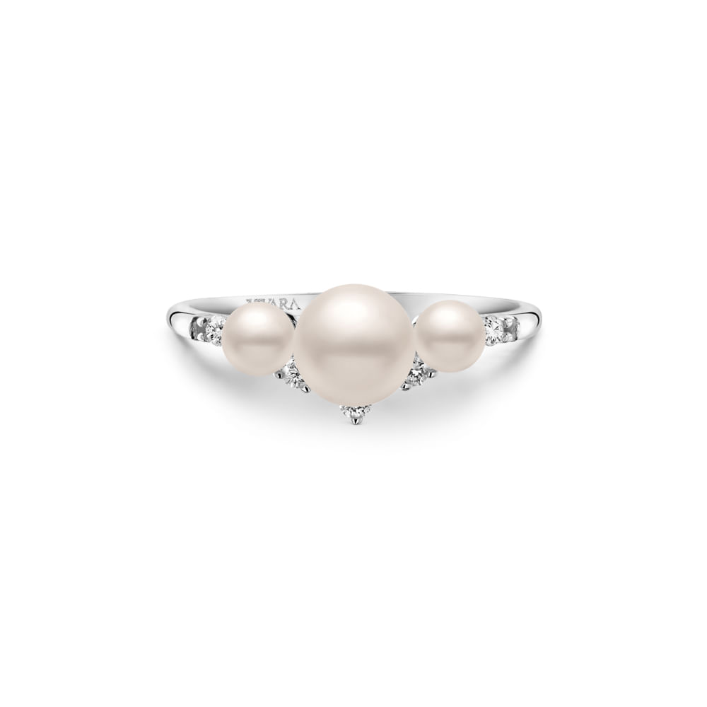 Anel Noivas em Ouro Branco 18k com Pérolas e Diamantes