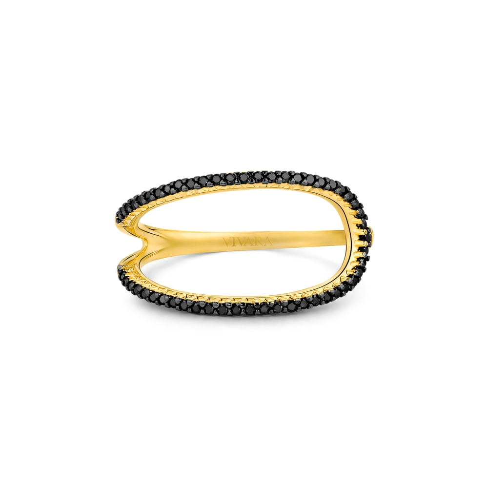 Anel Link em Ouro Amarelo 18k com Diamantes Negros