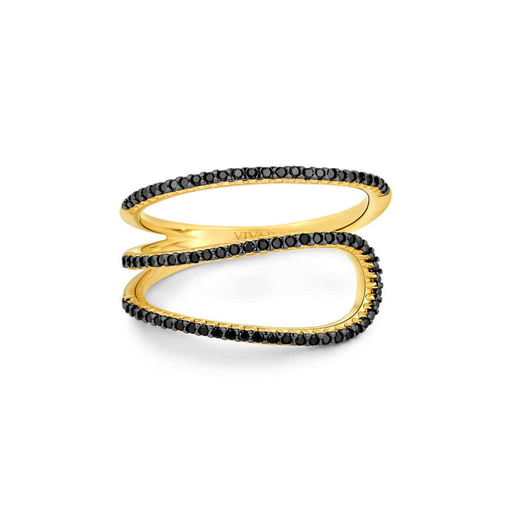 Anel Link em Ouro Amarelo 18k com Diamantes Negros