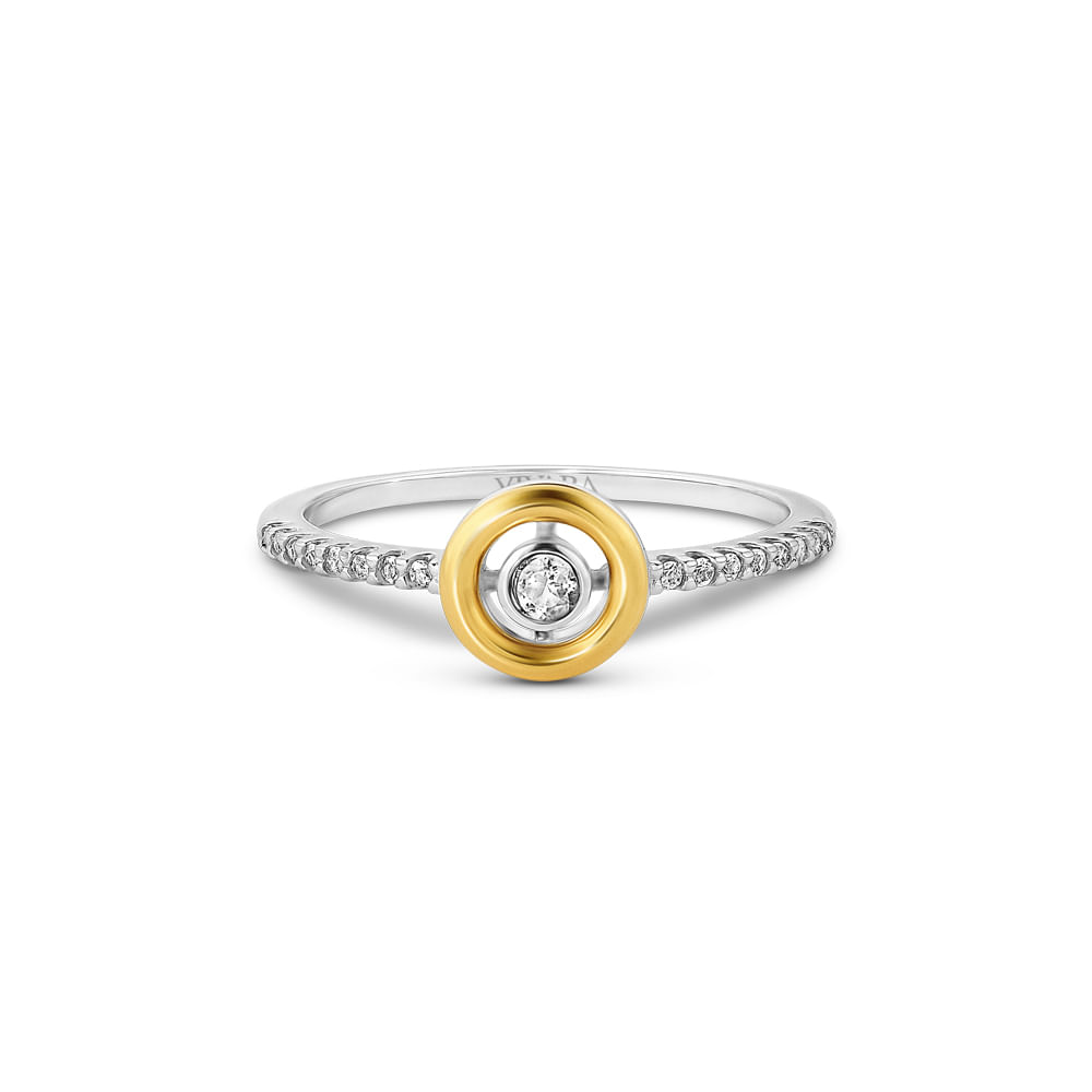 Anel Color Dots em Prata 925 e Ouro Amarelo 18k com Topázios Incolores