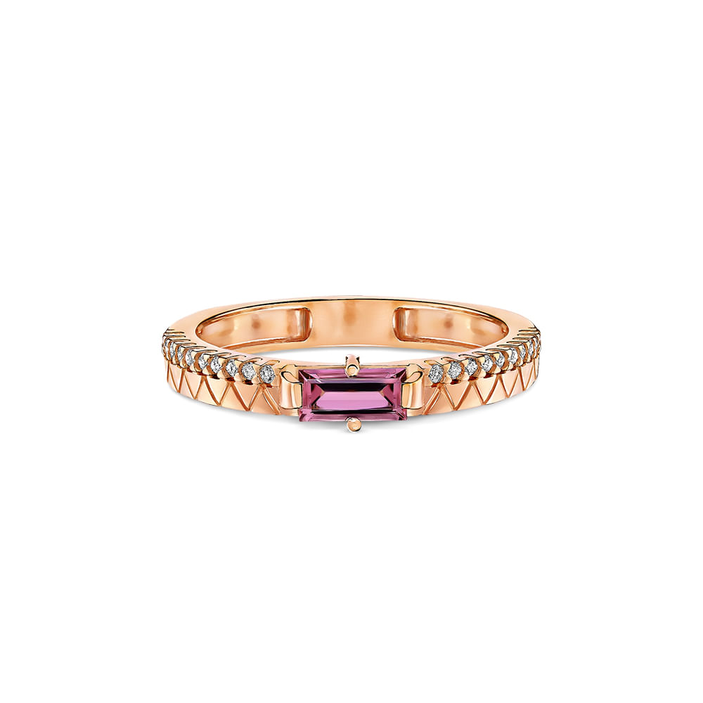 Anel Icona em Ouro Vivara 18k com Turmalina Rosa e Diamantes