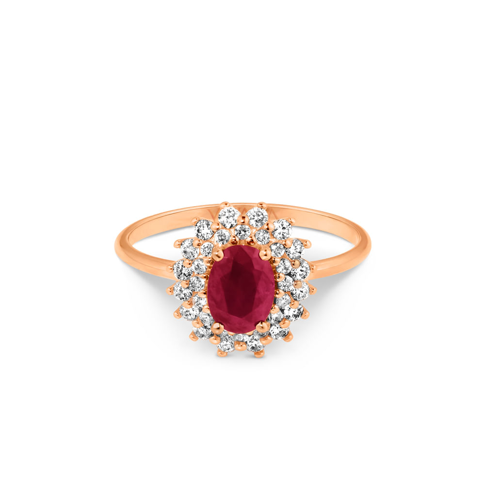 Anel Clássico em Ouro Rosé 18k com Rubi e Diamantes