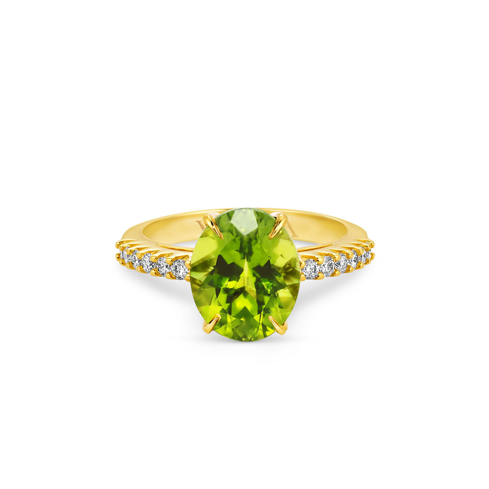 Anel Essenza em Ouro Amarelo 18k com Peridoto e Diamantes