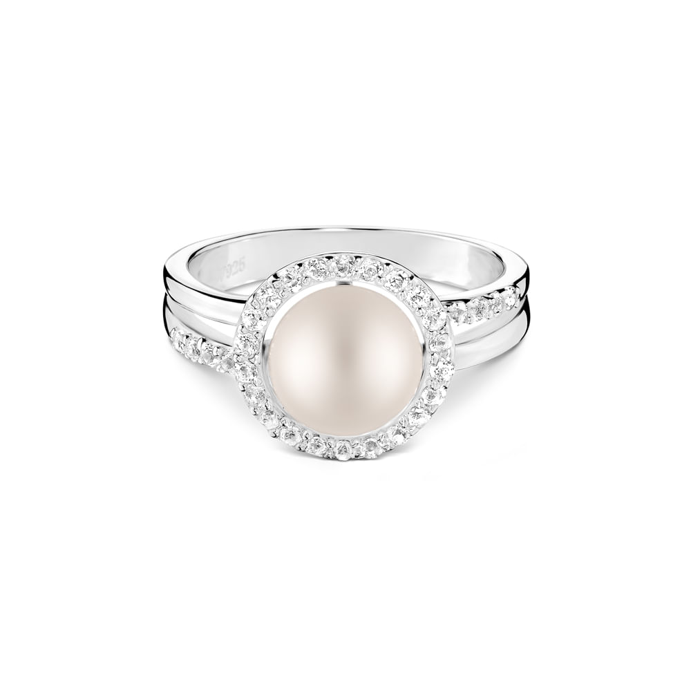 Anel em Prata 925 com Pérola e Topázios Incolores