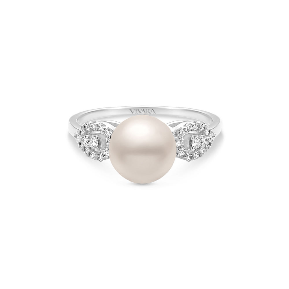 Anel Conjunto Especial em Ouro Branco 18k com Pérola e Diamantes