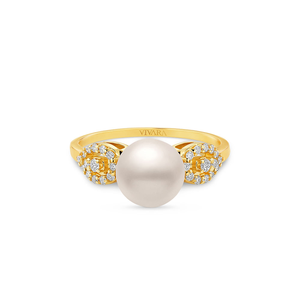 Anel Conjunto Especial em Ouro Amarelo 18k com Pérola e Diamantes