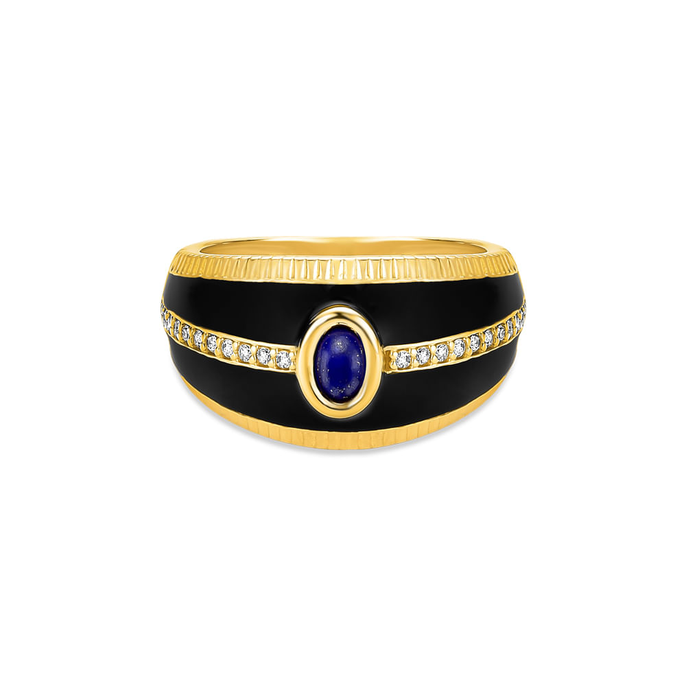 Anel Policroma em Ouro Amarelo 18k com Lápis Lazuli e Diamantes