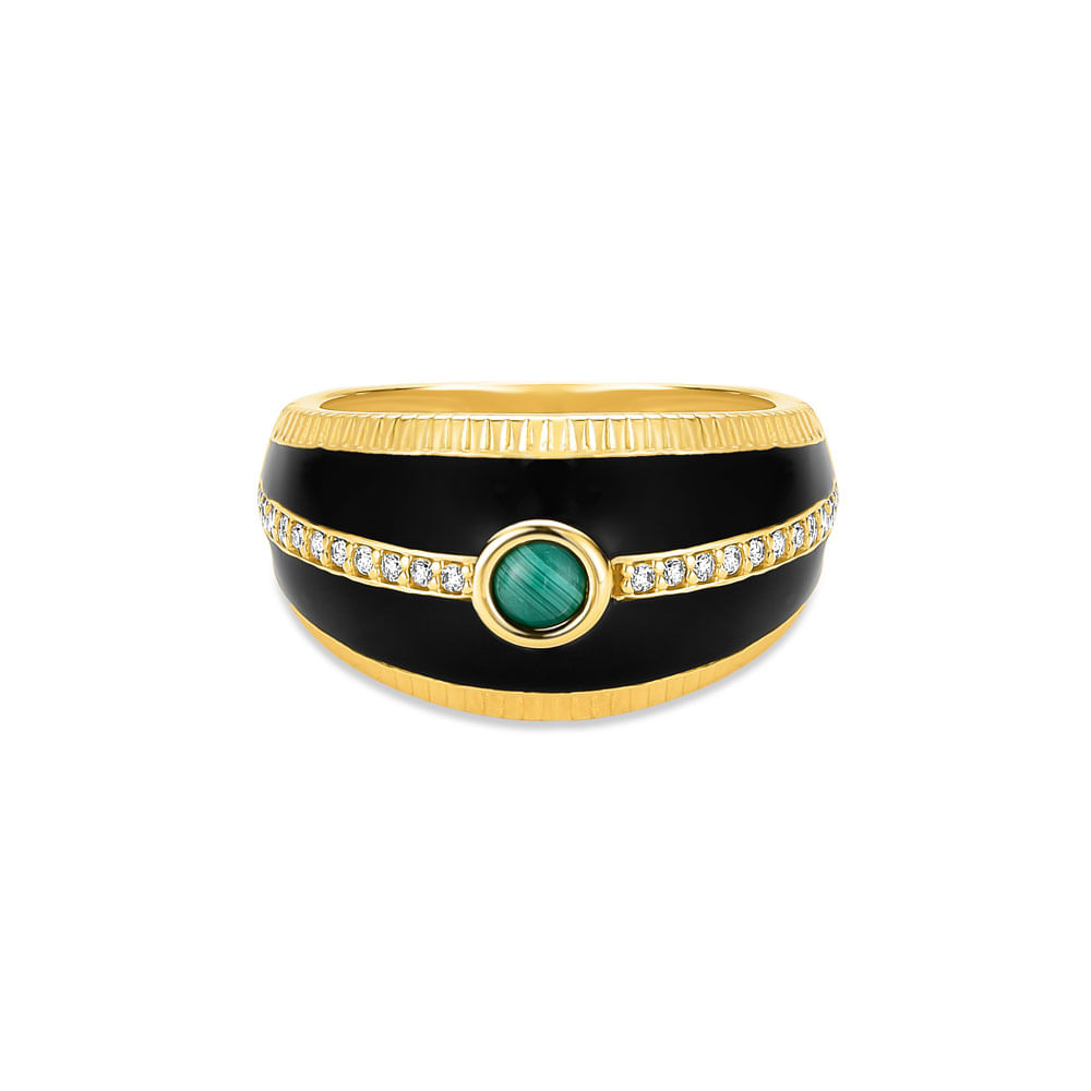 Anel Policroma em Ouro Amarelo 18k com Malaquita e Diamantes