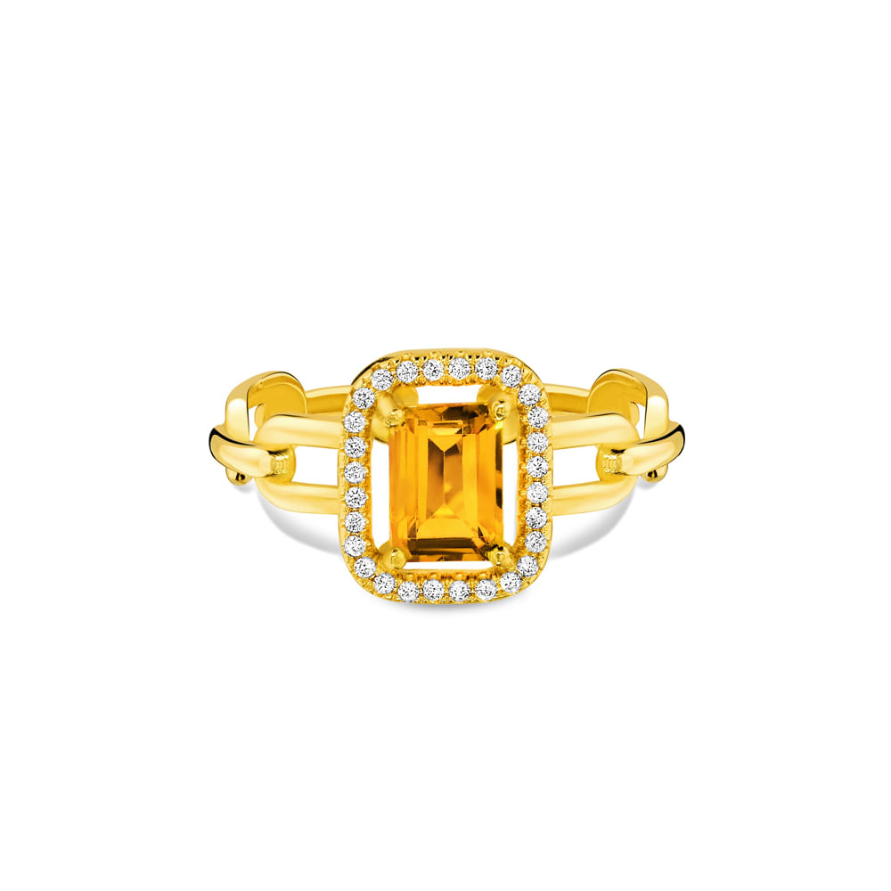 Anel Chains em Ouro Amarelo 18k com Citrino e Diamantes
