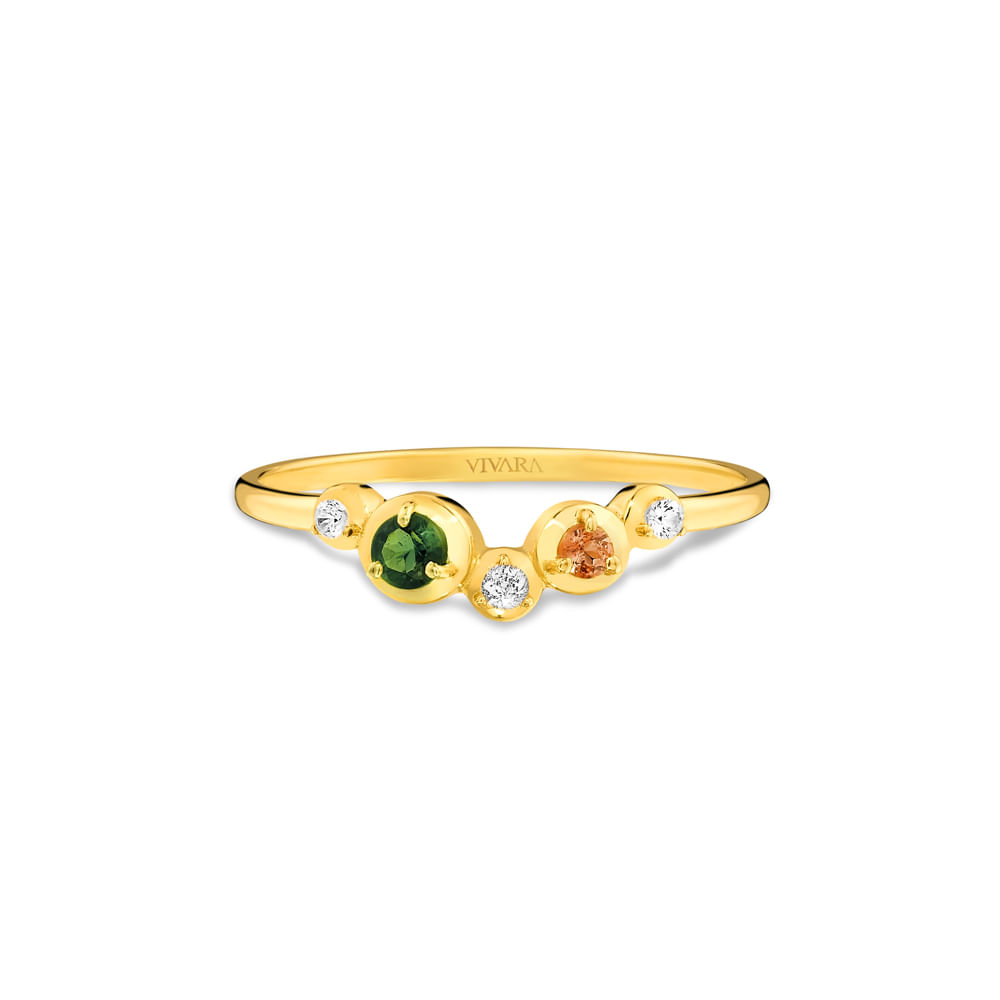 Anel Bubble em Ouro Amarelo 18k com Turmalina Verde, Andaluzita e Safiras Incolores