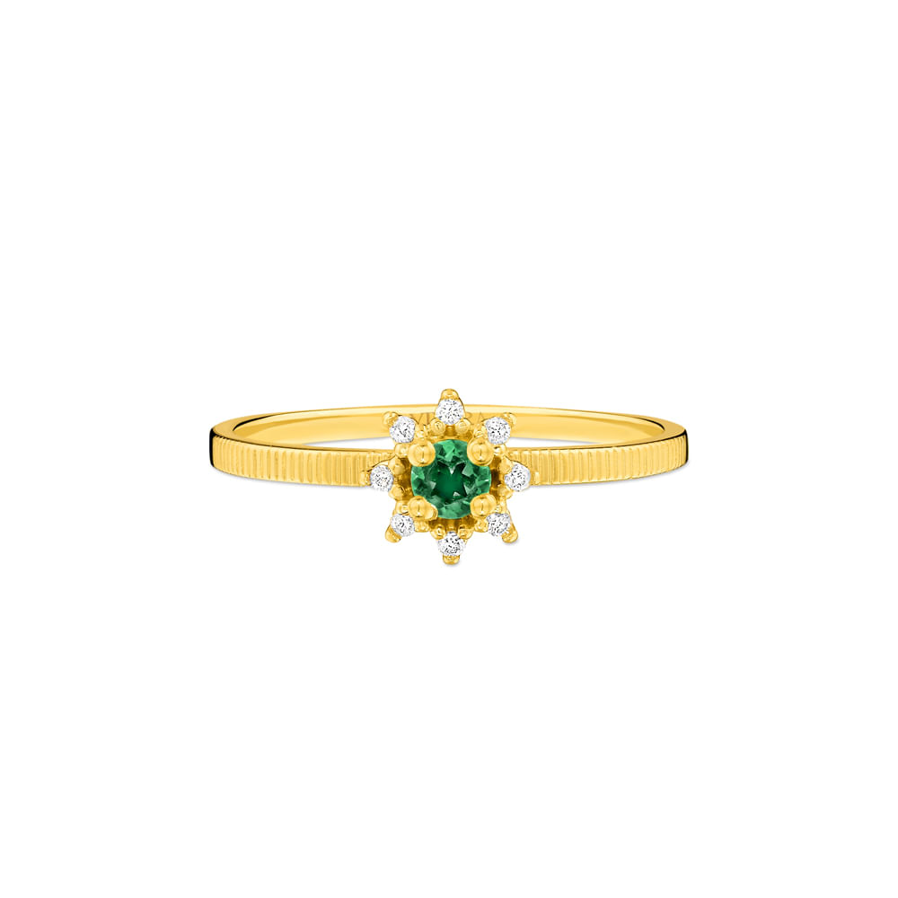 Anel Classic Cores em Ouro Amarelo 18k com Turmalina Verde e Diamantes