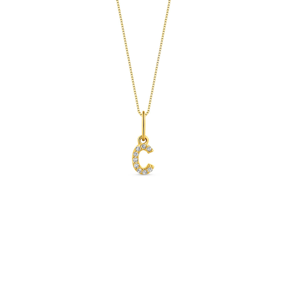 Pingente Letra C Ouro Amarelo e Diamantes, 6mm