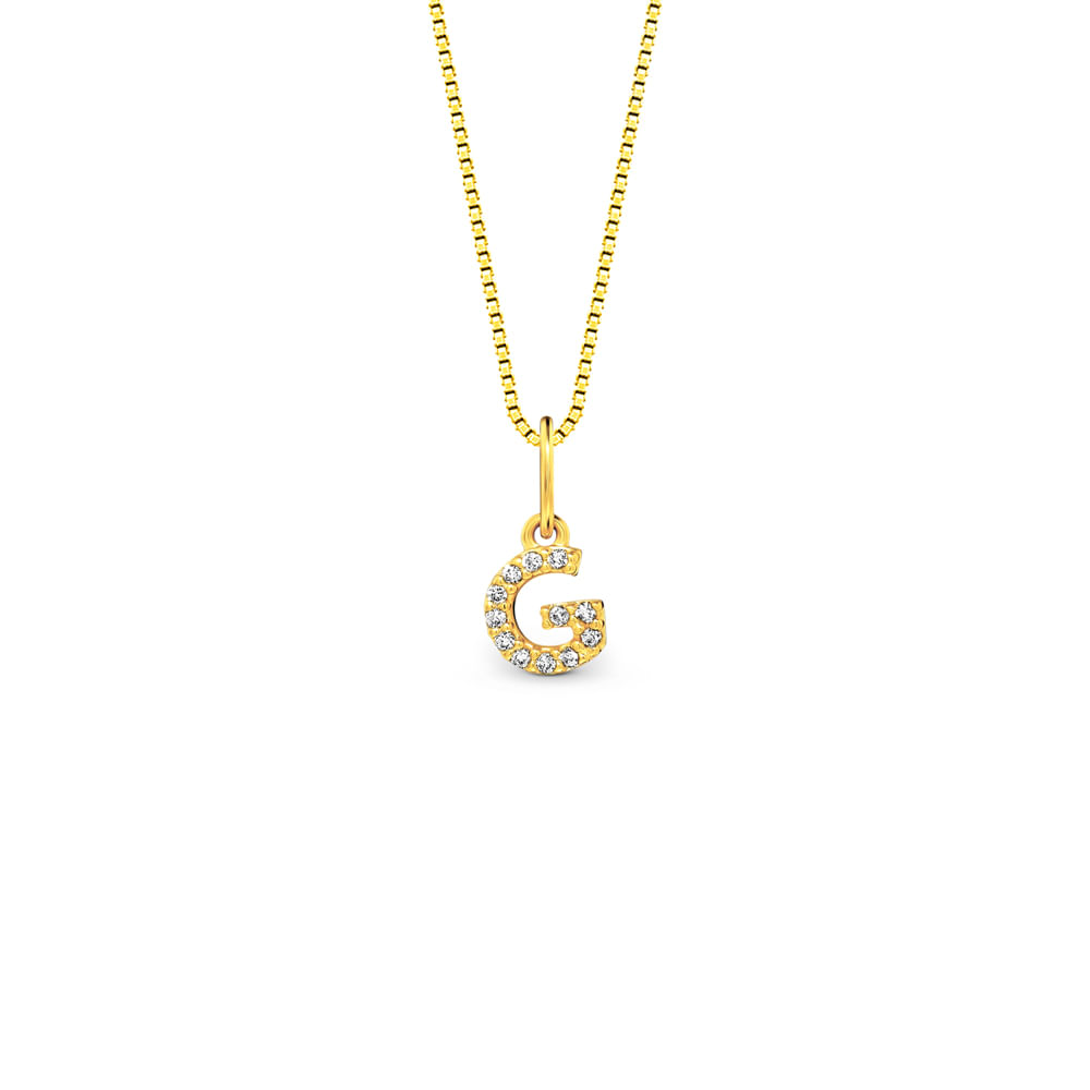 Pingente Letra G Ouro Amarelo e Diamantes, 6mm