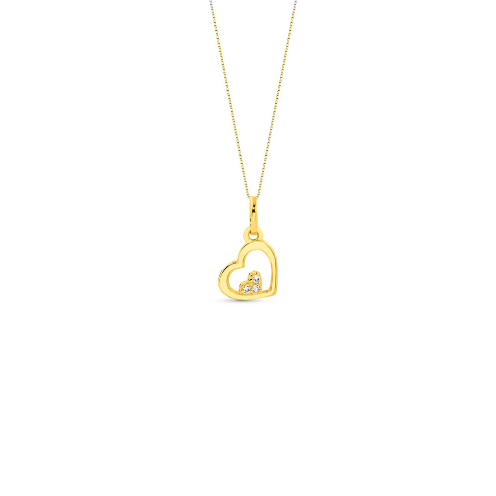 Pingente Baby Coração em Ouro Amarelo 18k com Safira Incolor