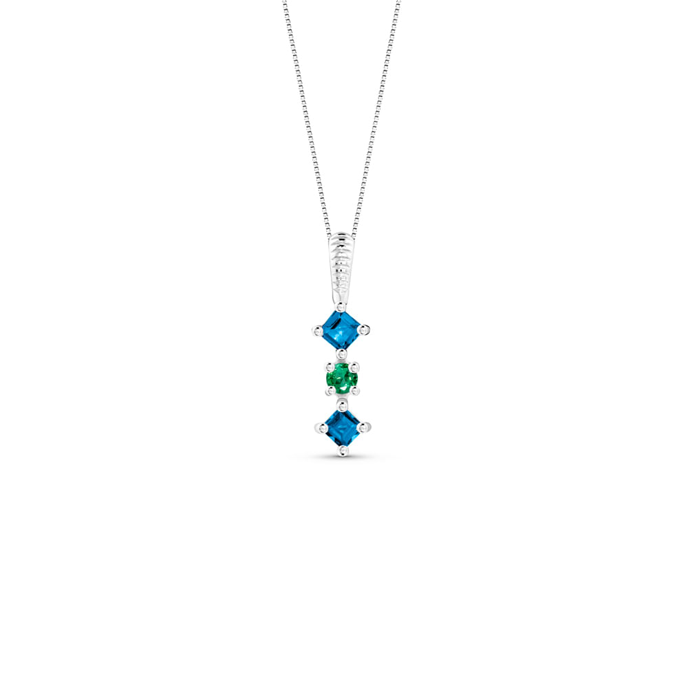 Pingente Spring em Prata 925 com Topázios London e Turmalina Verde, 20mm