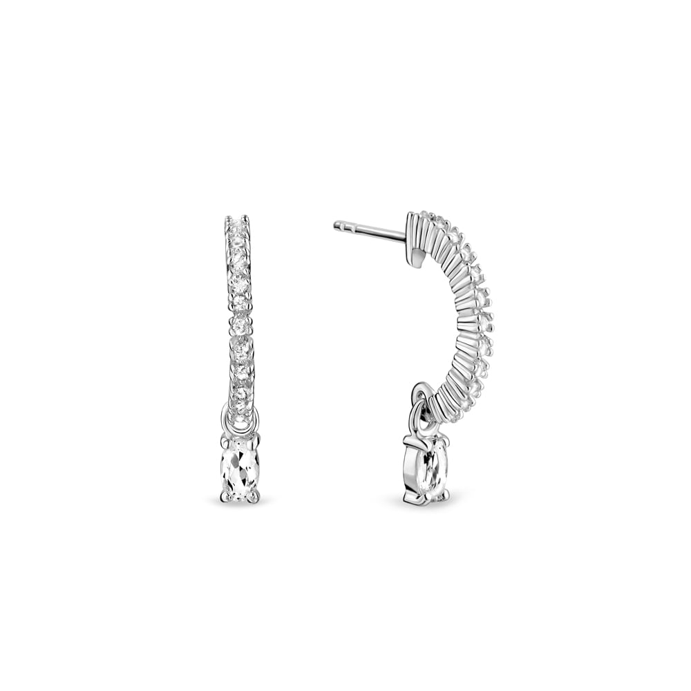 Brinco Argola Life Blend III Oval em Prata 925 com Topázios Incolores, 13 mm