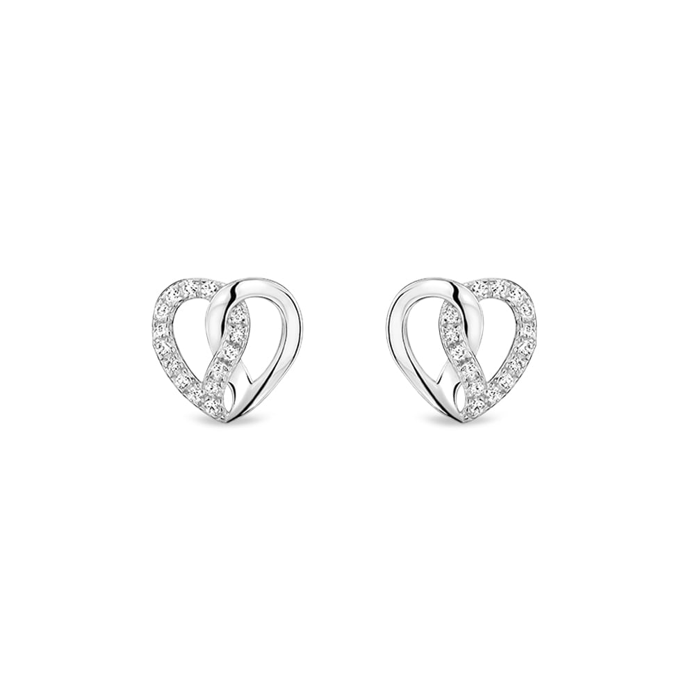 Brinco Life Coração Trançado Prata Crevejado Incolor
