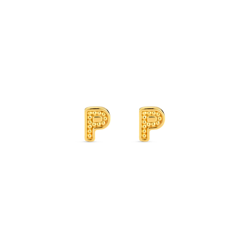 Brinco Life Letras P Prata com Banho Ouro Amarelo