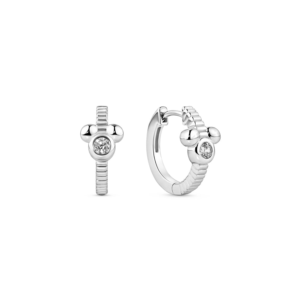 Argola Life Disney Mickey em Prata 925 com Pedra Incolor, 13 mm