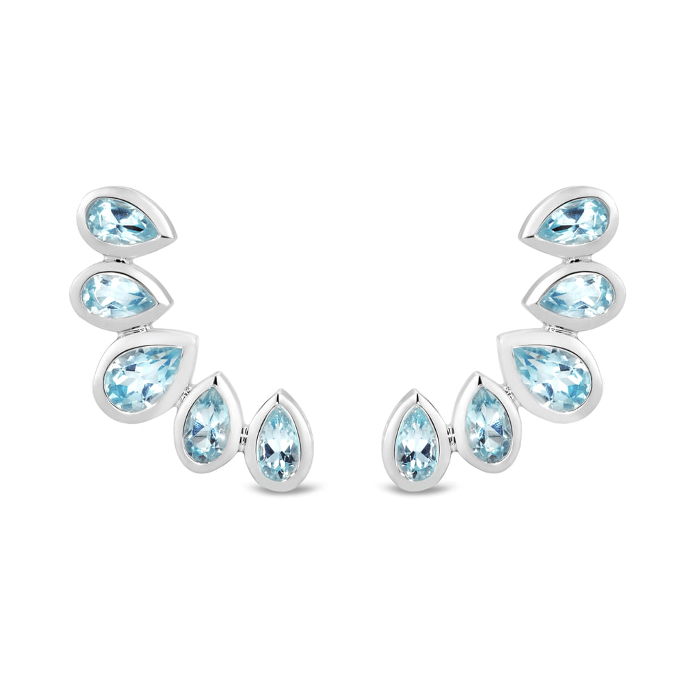 Brinco Ear Cuff Life Skyline Prata Topázio Azul