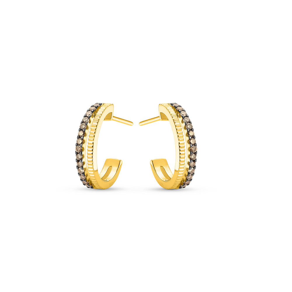 Brinco Argola Simetria em Ouro Amarelo 18k com Diamantes Brown 0,28ct, 16mm