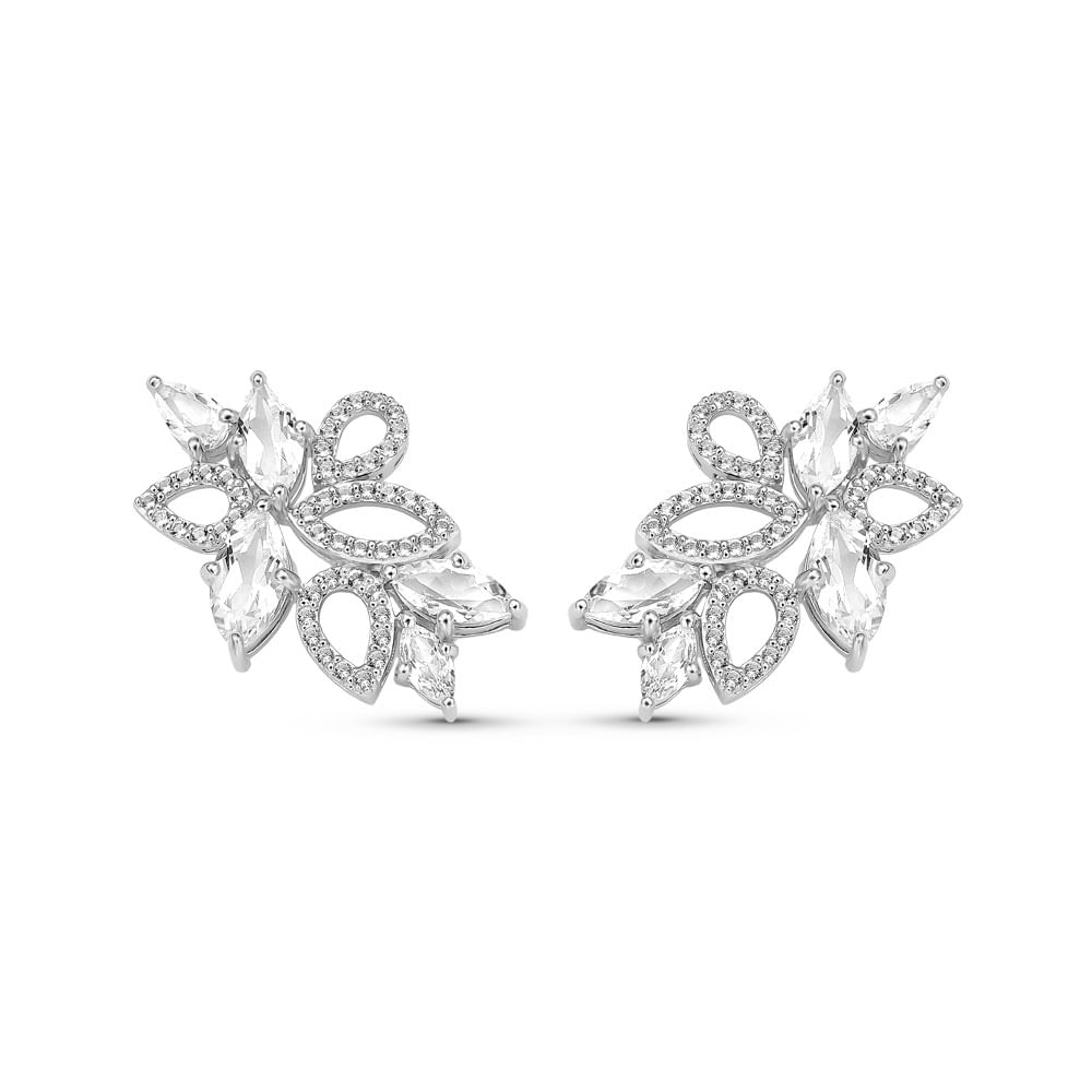 Brinco Noivas Something Blue em Prata 925 com Topázios Incolores e Safiras Incolores