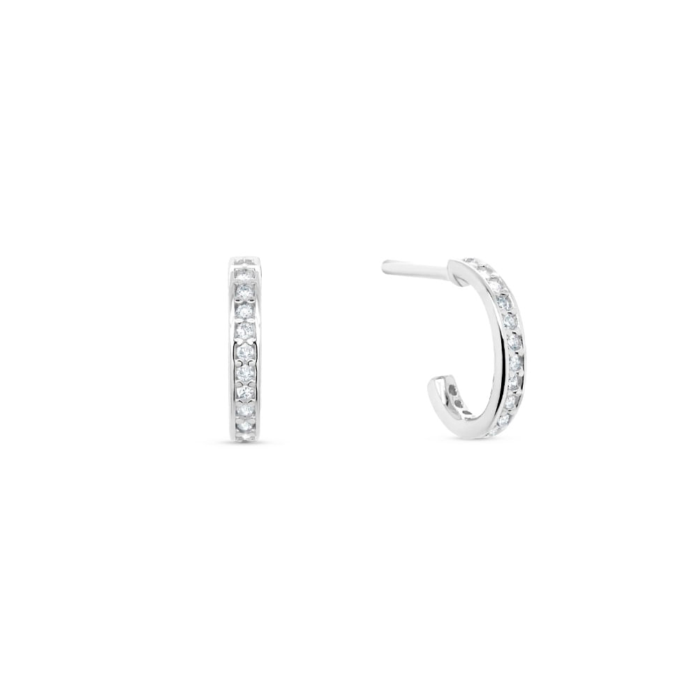 Argola Redonda em Ouro Branco 18k com Diamantes 0,15ct, 11mm
