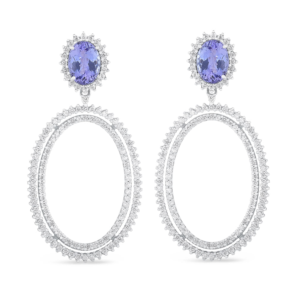 Brinco em Ouro Branco 18k com Tanzanitas e Diamantes