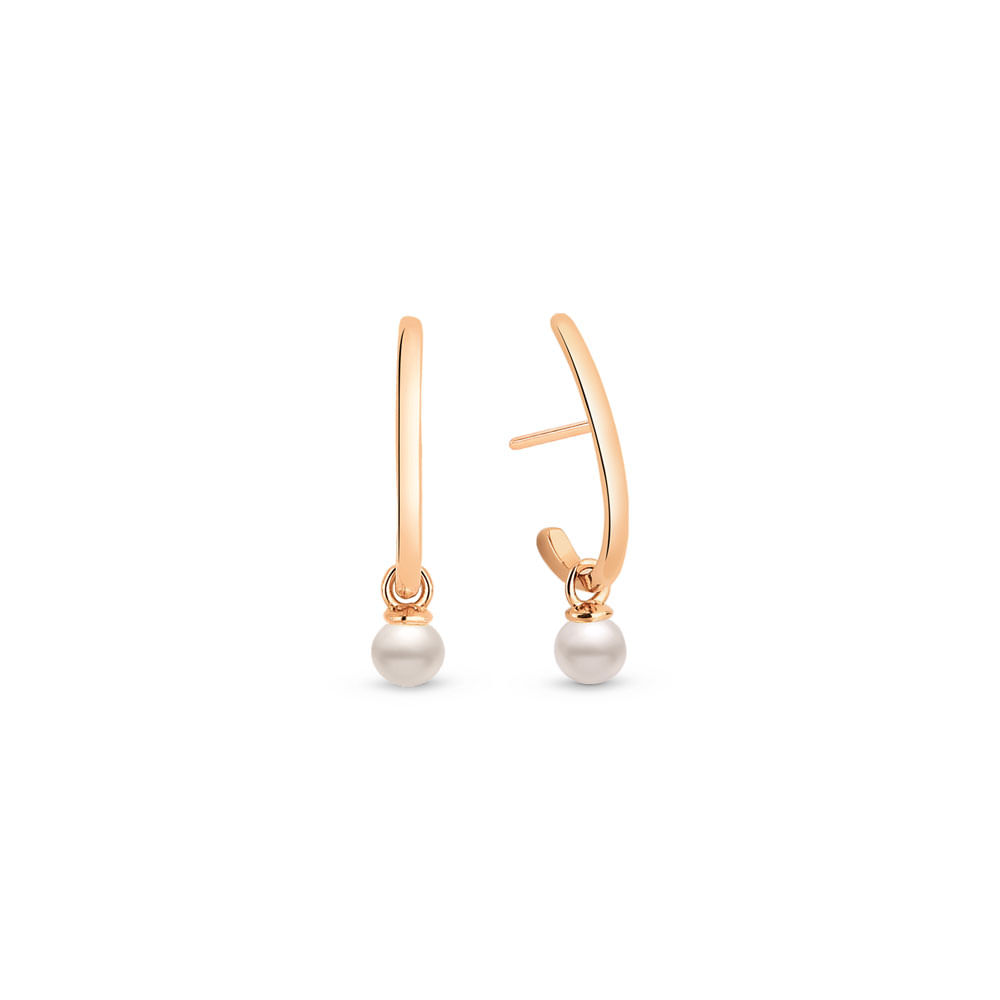 Argola Oval em Ouro Rosé 18k com Pérolas, 35 mm