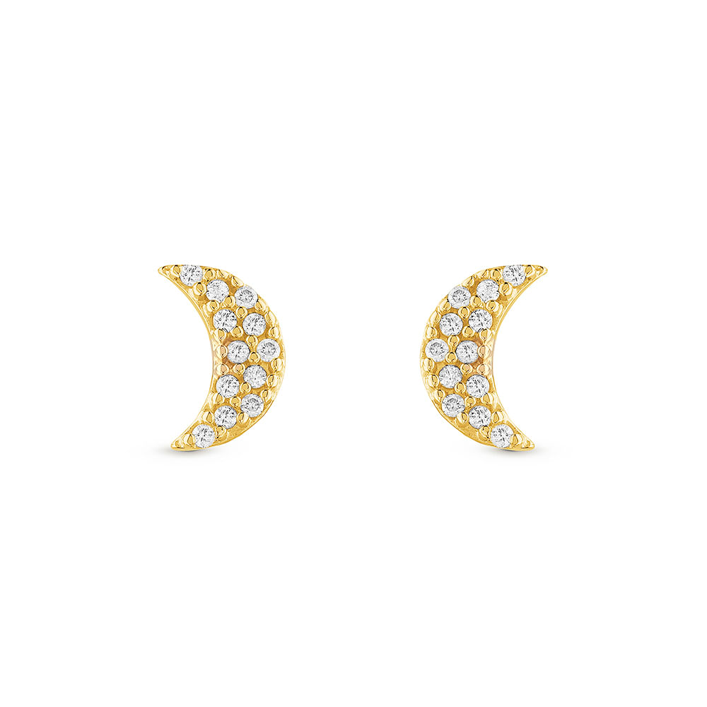 Brinco Fun Lua em Ouro Amarelo 18k com Diamantes