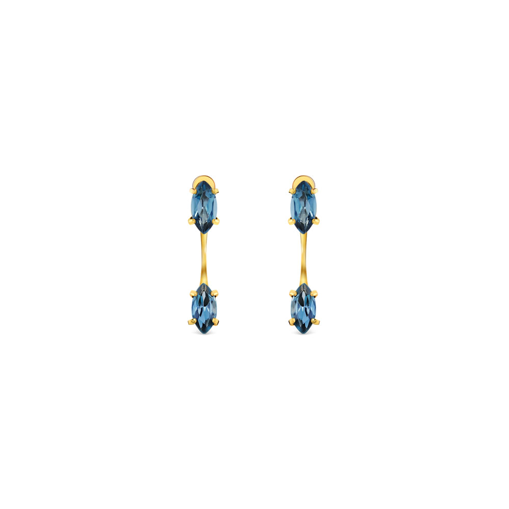 Brinco Gold Blue em Ouro Amarelo 18k com Topázios London