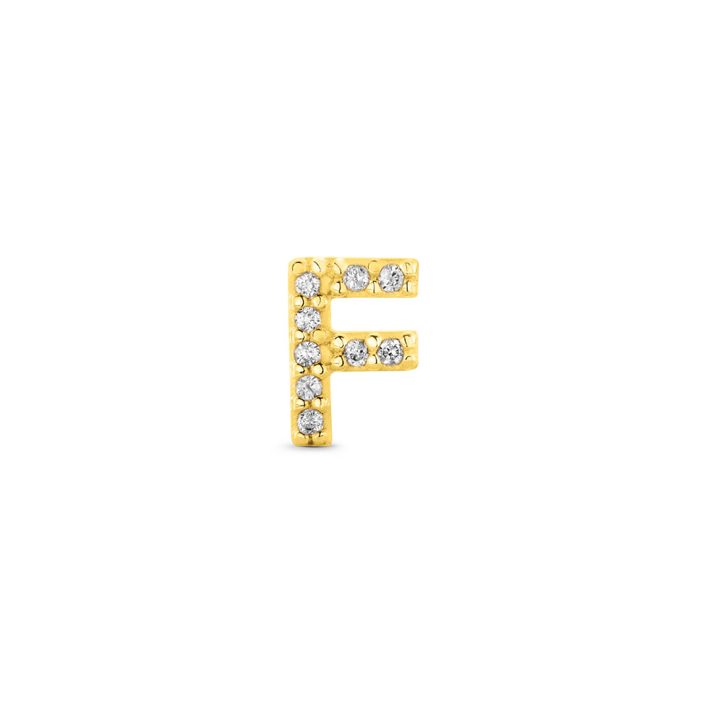 Brinco Único Letra F em Ouro Amarelo 18k com Diamantes