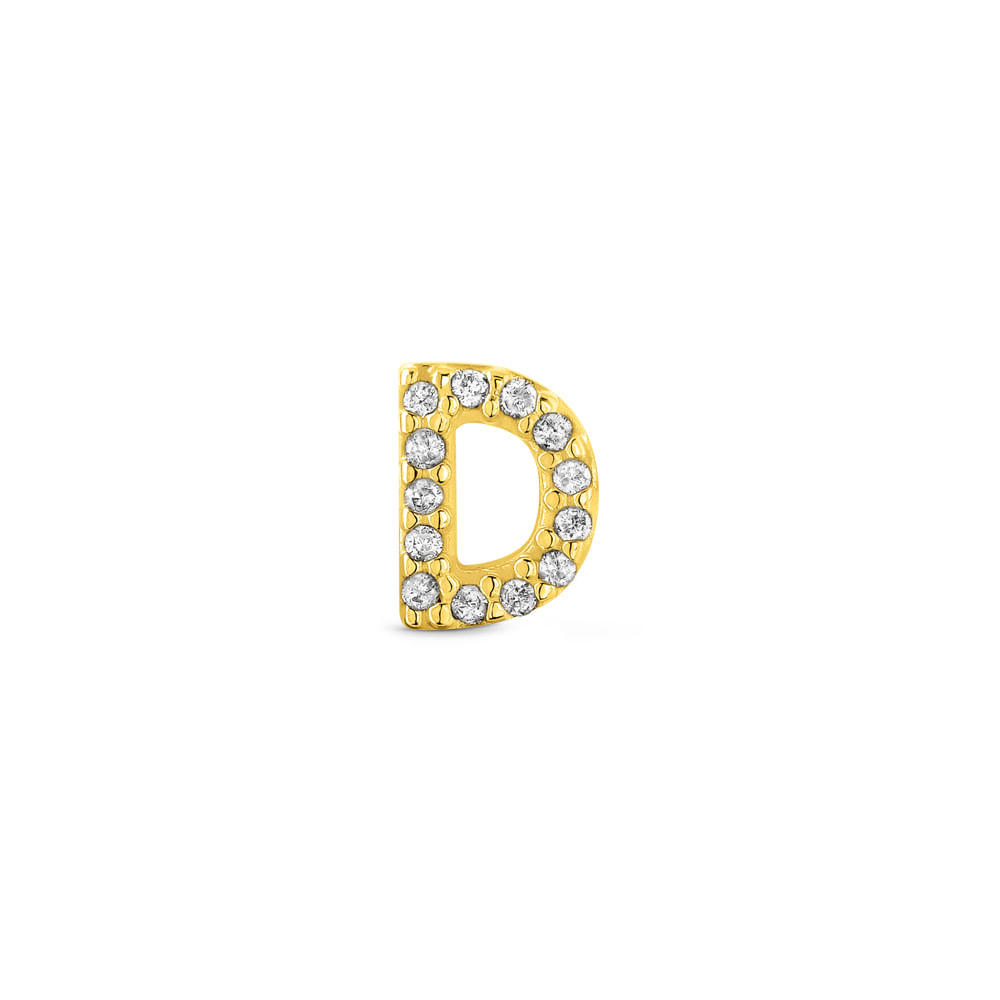 Brinco Único Letra D em Ouro Amarelo 18k com Diamantes