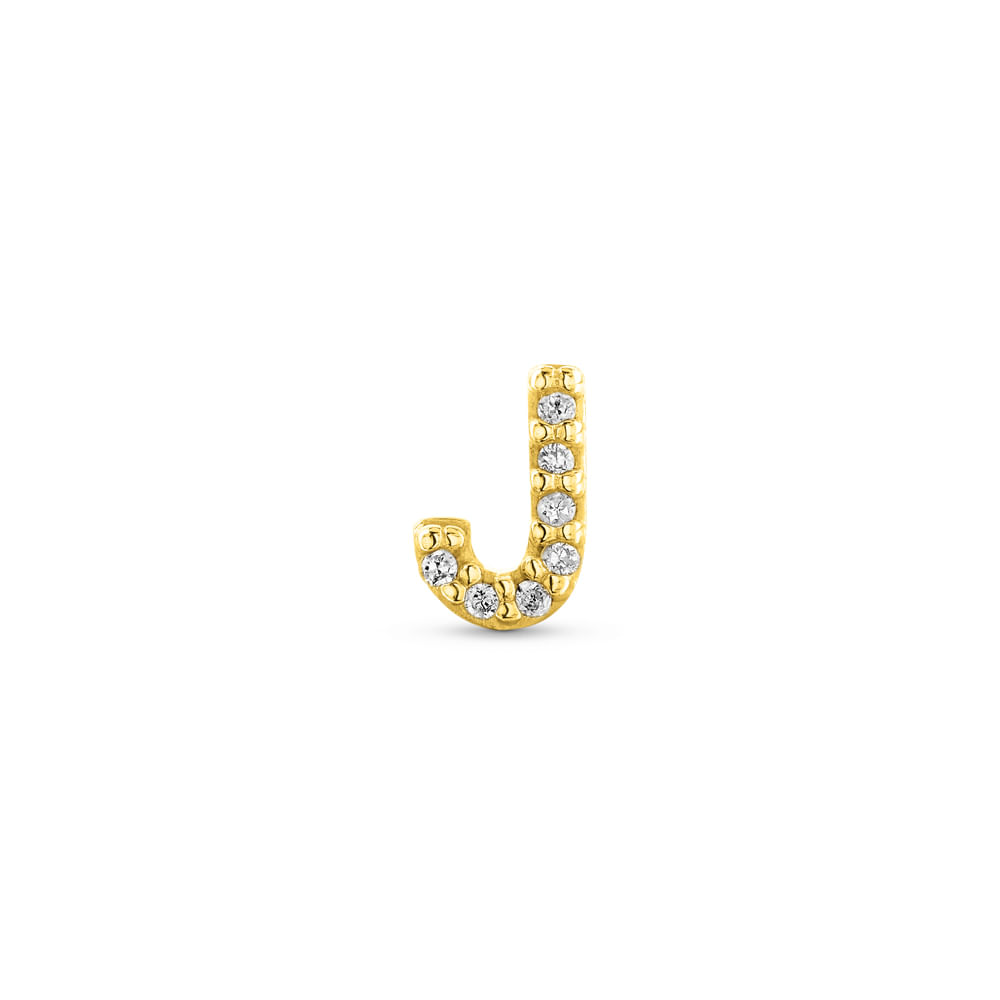Brinco Único Letra J em Ouro Amarelo 18k com Diamantes