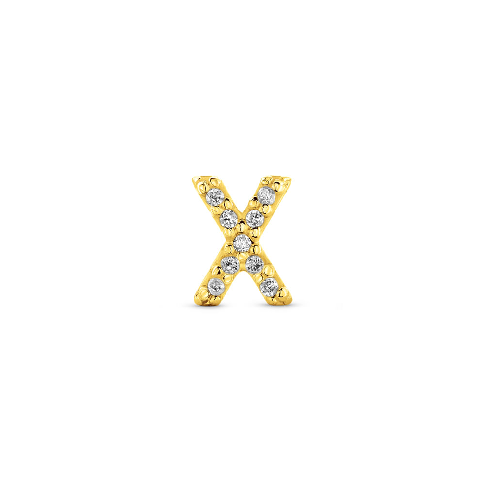 Brinco Único Letra X em Ouro Amarelo 18k com Diamantes