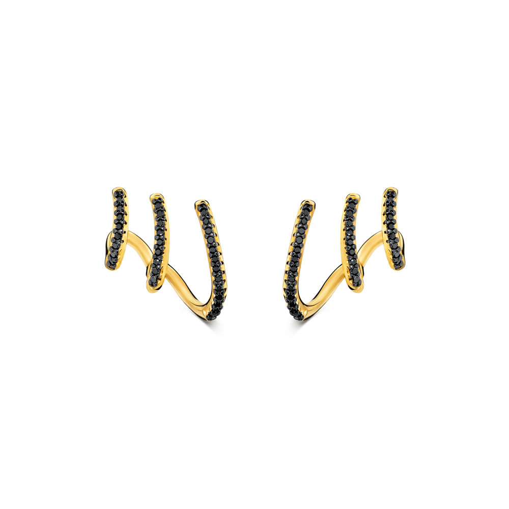 Brinco Ear Cuff Link em Ouro Amarelo 18k com Diamantes Negros