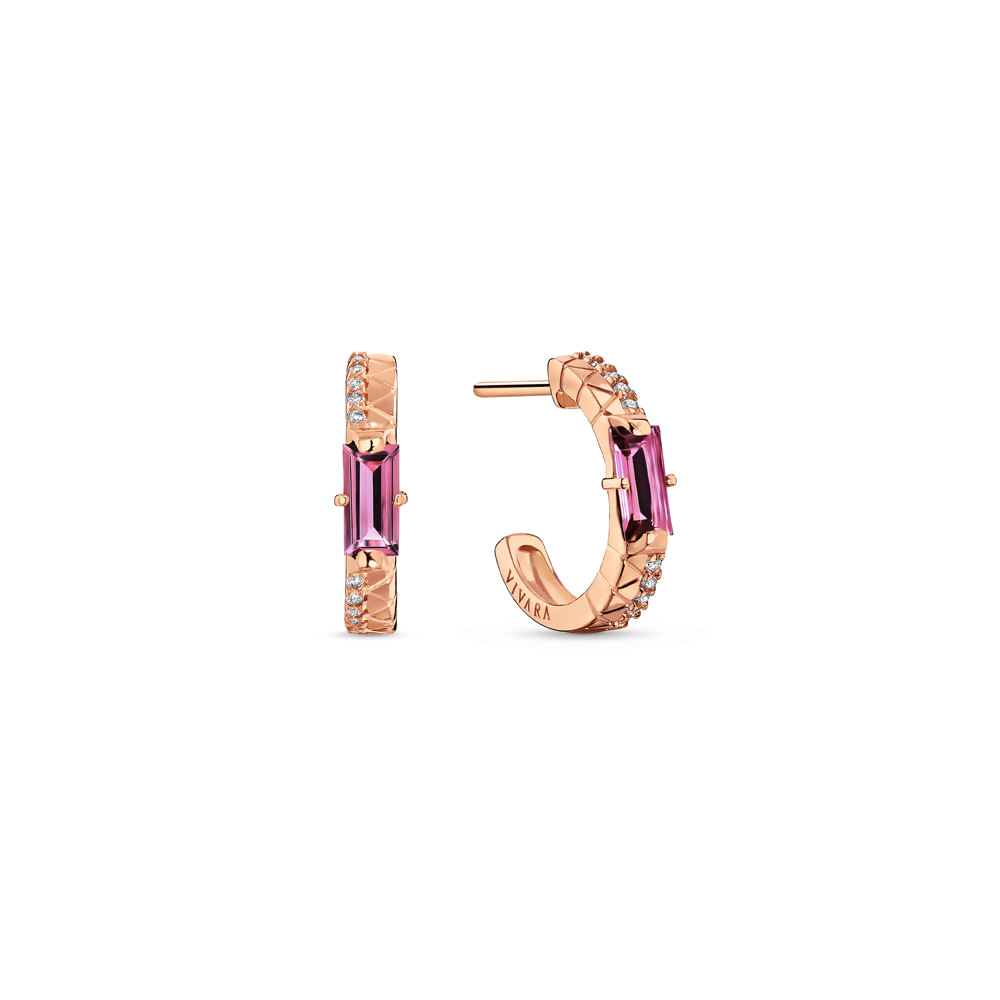 Argola Icona em Ouro Vivara 18k com Turmalina Rosa e Diamantes 0,10ct, 15mm