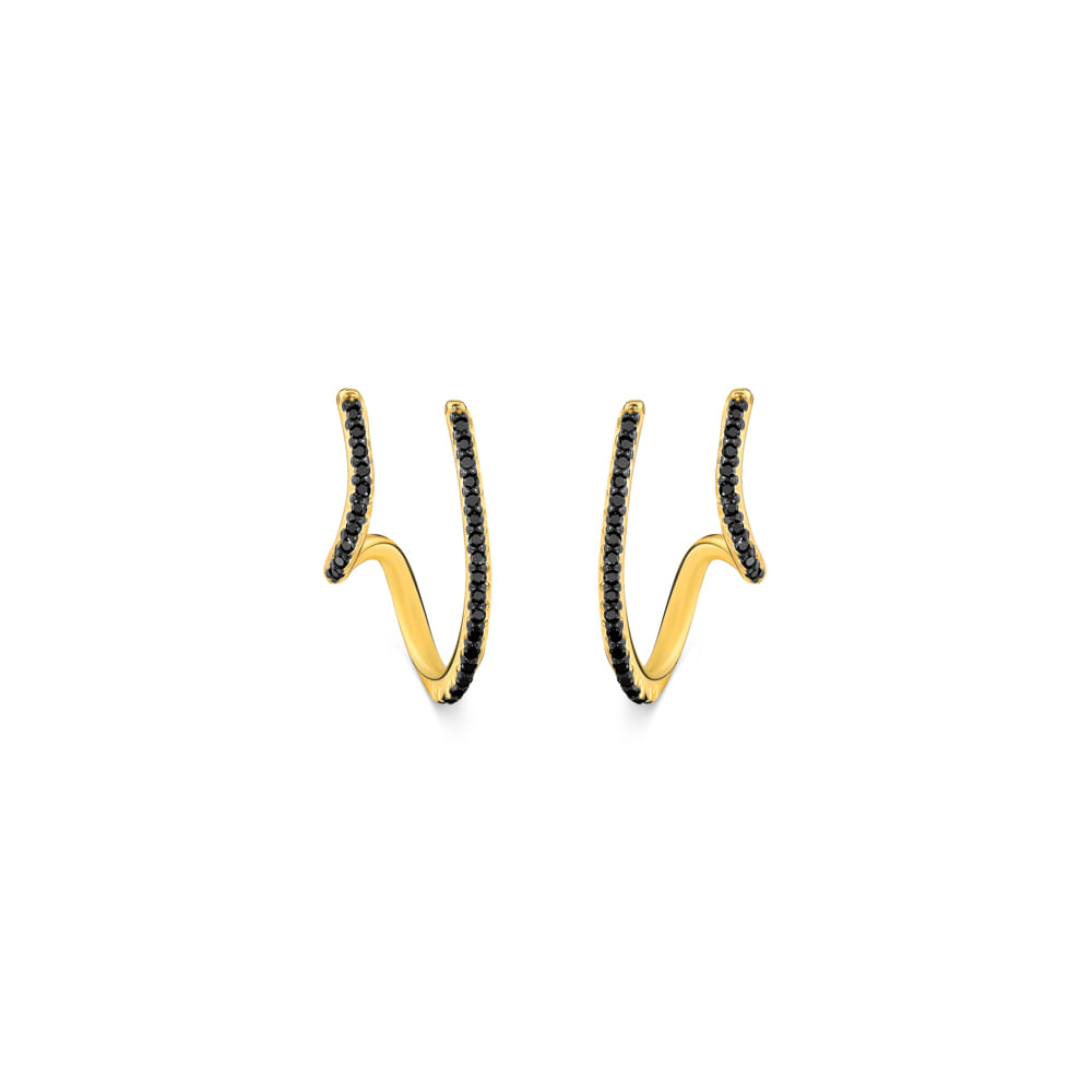 Brinco Link em Ouro Amarelo 18k com Diamantes Negros