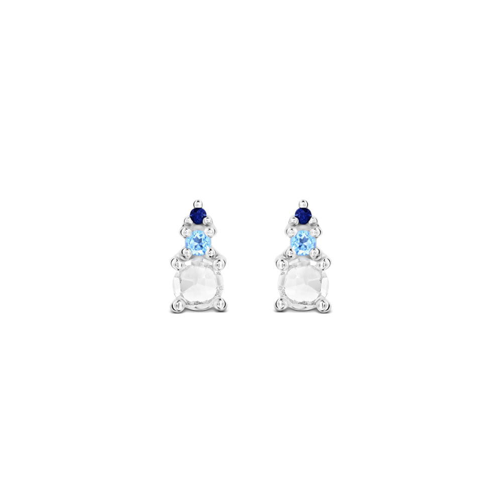 Brinco Lucky em Prata 925 com Cristais, Safiras Azuis e Topázios Incolores