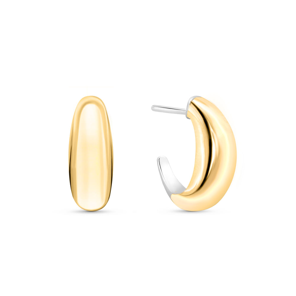 Argola Bombe em Prata 925 e Ouro Amarelo 18k, 13 mm