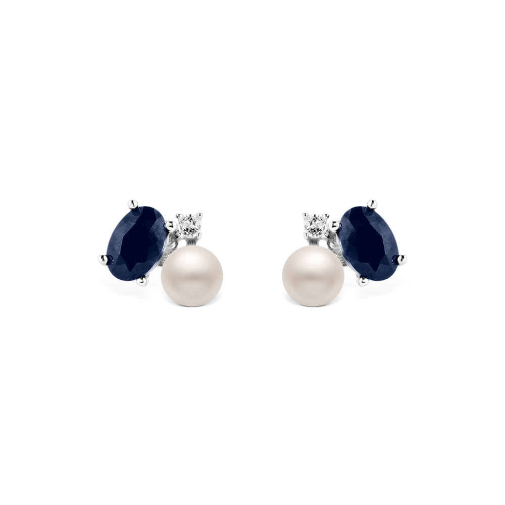 Brinco Moon em Prata 925 com Pérola, Safira Azul e Topázio