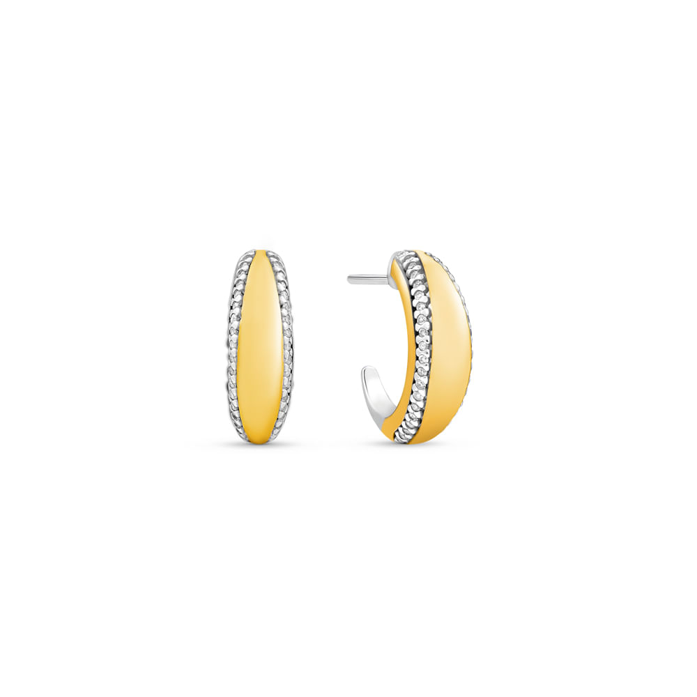 Brinco Argola Mykonos em Prata 925 com Ouro Amarelo 18k e Diamantes