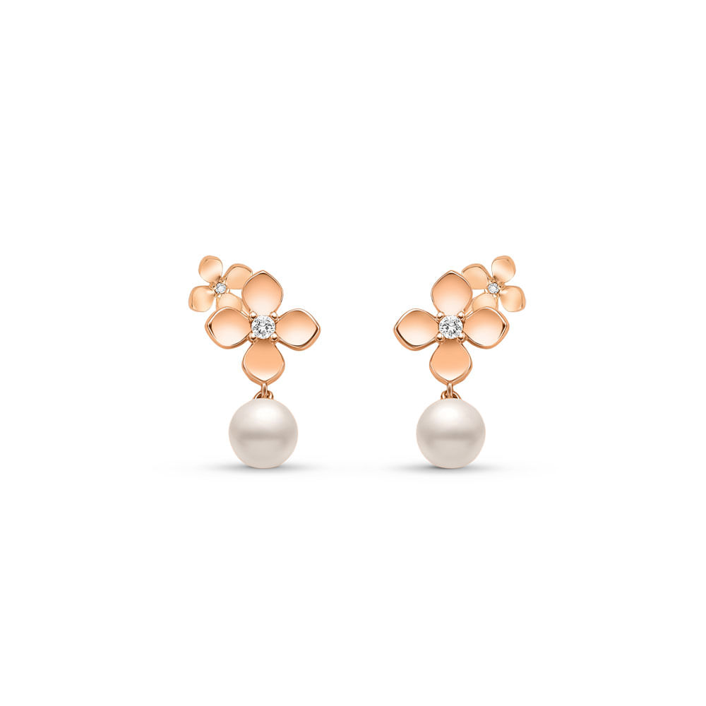 Brinco Giardino em Ouro Rosé 18k com Pérola e Diamantes