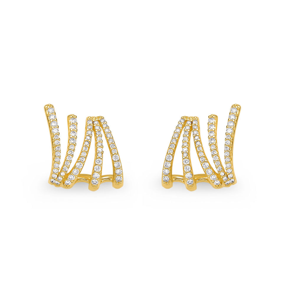 Brinco Ear Cuff Afluente em Ouro Amarelo 18k com Diamantes