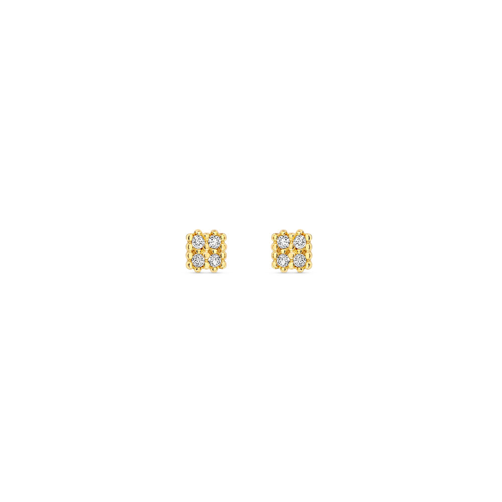 Brinco Baby Quadrado em Ouro Amarelo 18k com Diamantes