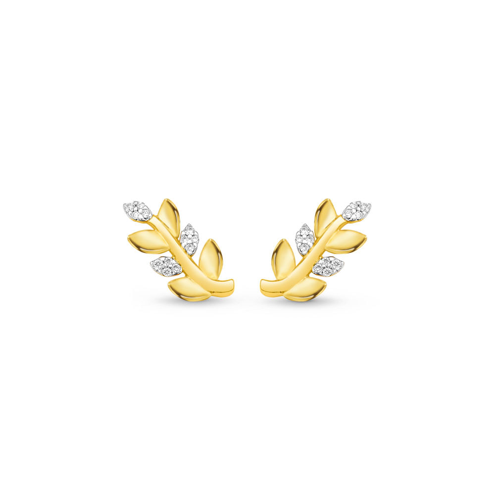 Brinco Nature em Ouro Amarelo 18k com Diamantes