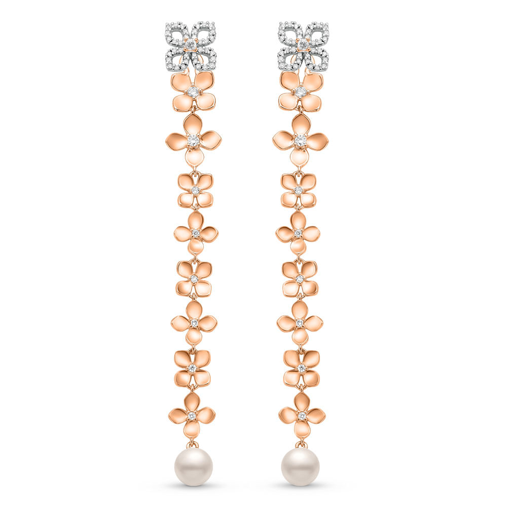 Brinco Giardino em Ouro Rosé e Ouro Branco 18k com Pérola e Diamantes