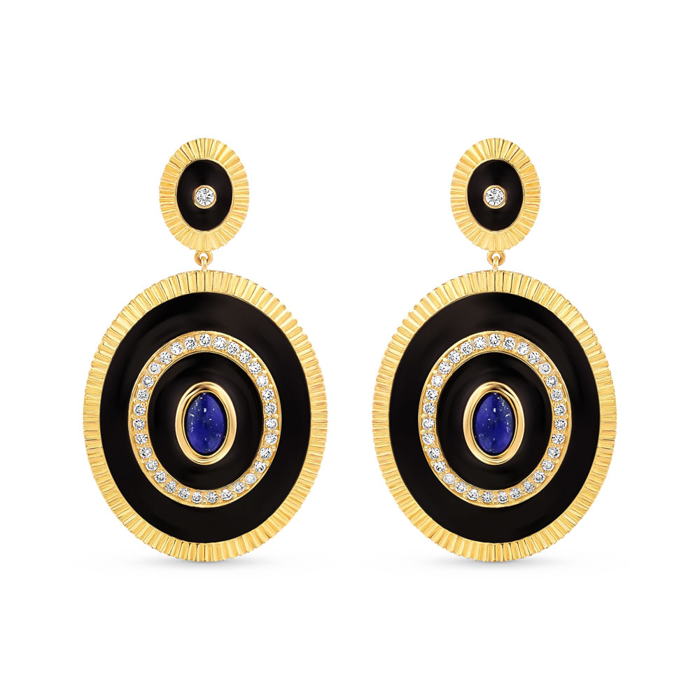 Brinco Policroma em Ouro Amarelo 18k com Lápis Lazuli e Diamantes