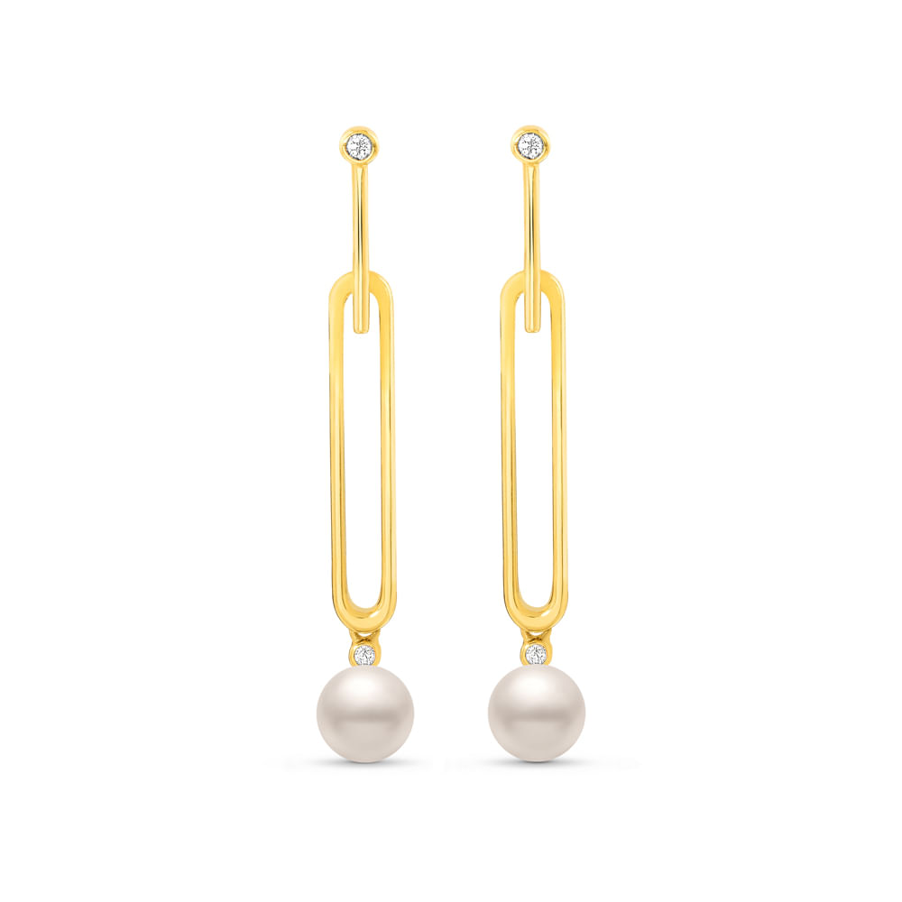 Brinco Luar em Ouro Amarelo 18k com Pérola e Safiras Incolores