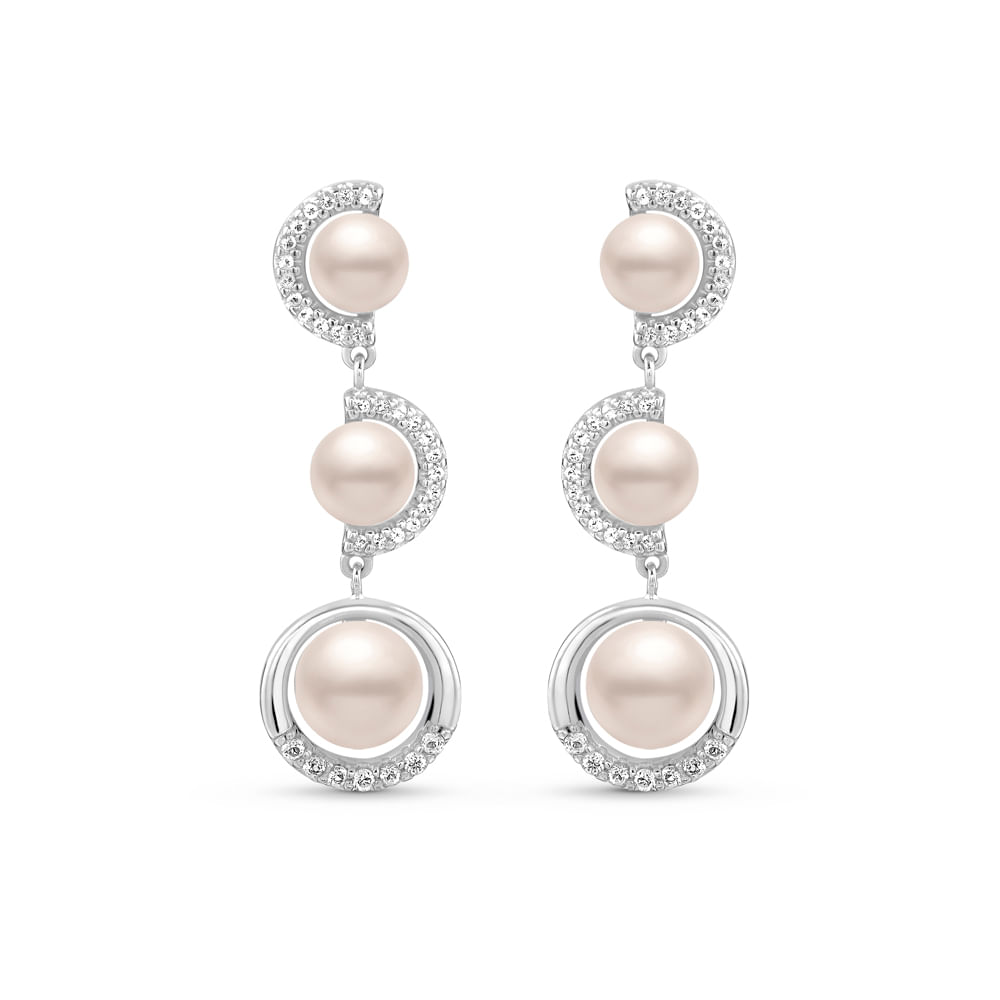 Brinco Eclipse em Prata 925 com Pérolas e Topázios Incolores